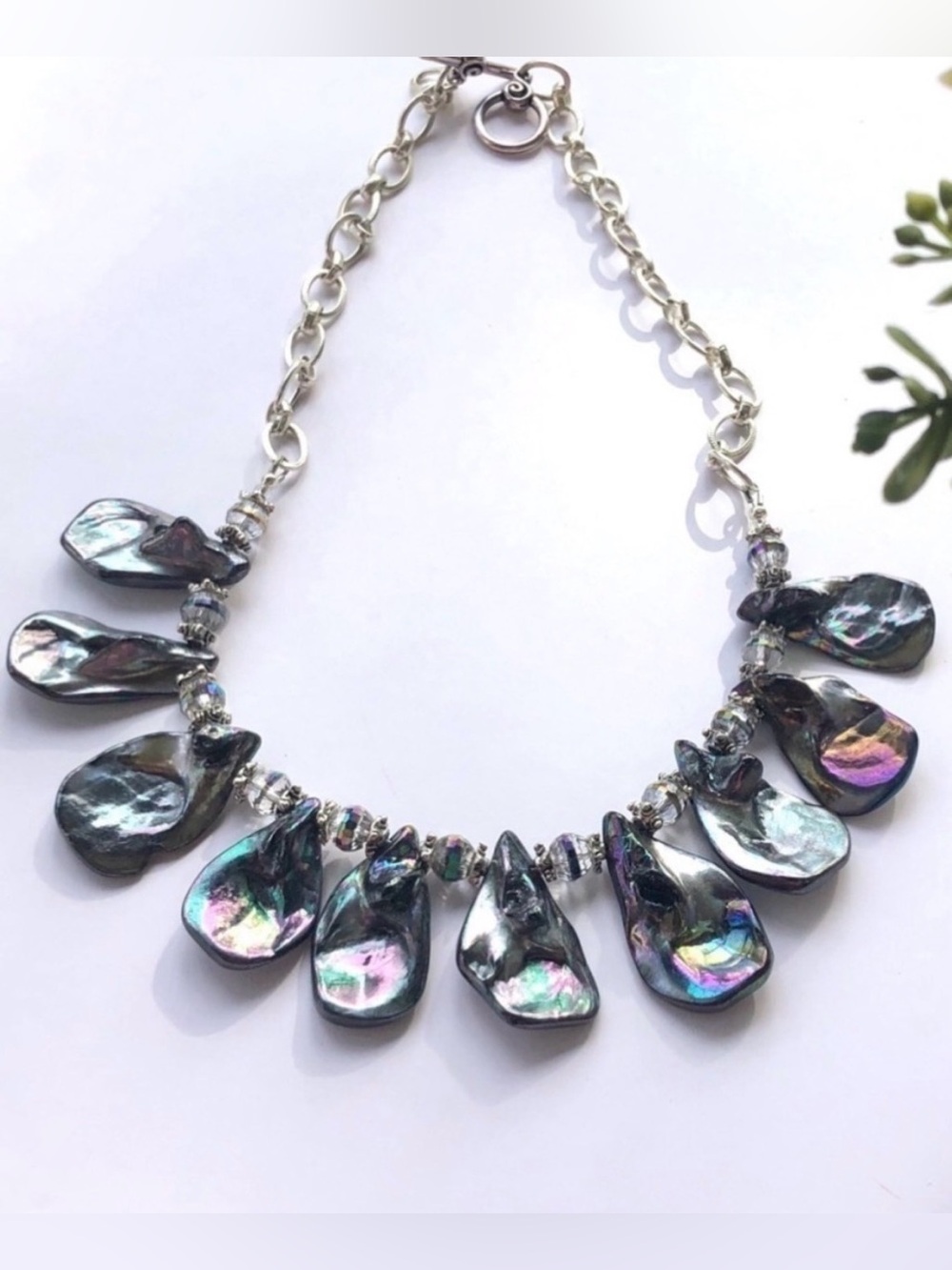 Abalone Teardrop beads and Chez Crystals Necklace - Picture 2 of 7